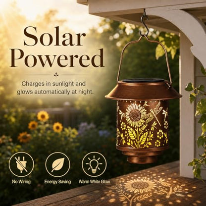 2 Pack Solar Lantern Outdoor Hanging, Gifts for Women Mom（Sunflower） - color: b-Dragonfly-2PC