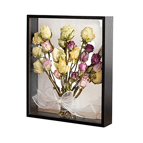 XIYUAN Wooden Dried Flower Display Stand - Decorative Floating Photo Frame - Clear Double-sided - Desktop Souvenir - Herbarium Photo Frame (8x10''/Black) - style: Black/8x10''