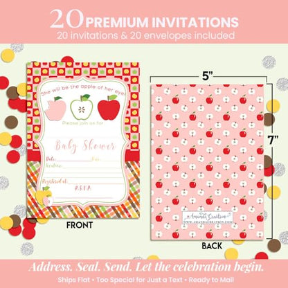 Apple of My Eye Baby Shower Girl Invitations, 20 5x7 Fill In Cards with Twenty White Envelopes by AmandaCreation™ - style: Apple of My Eye Girl