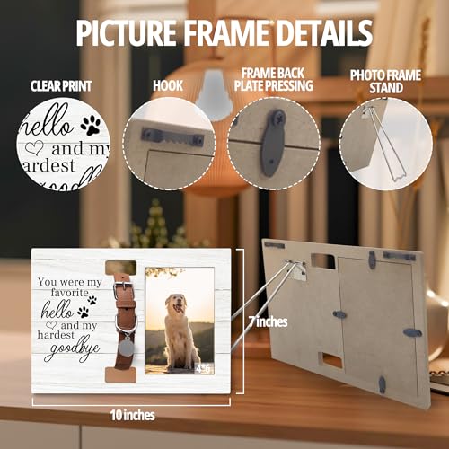 Pet Cat Dog Memorial Loss Gifts Picture Photo Frame with Collar Holder for 4x6 Photos, You Were My Favorite Hello and My Hardest Goodbye - color: white