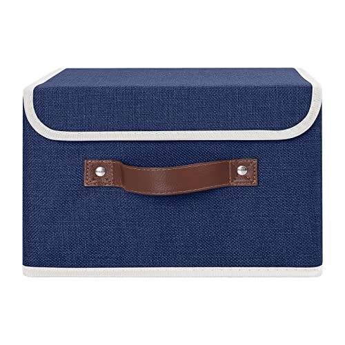 ANMINY Fabric Storage Box Bins with Lids, Blue, 10"x8"x7" - color: Blue, size: Small (Pack of 1)