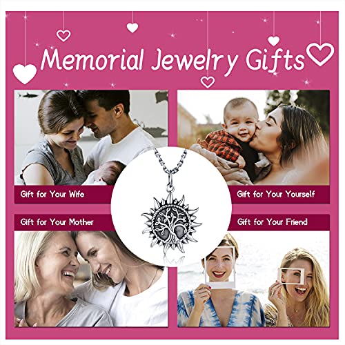 925 Sterling Silver Urn Necklace Ring Bracelet For Ashes Sunshine Cremation Keepsake Pendant Family Tree of Life Ashes Necklace Jewelry Locket Memorial Always in My Heart Memory Necklace Gift - style: Necklace