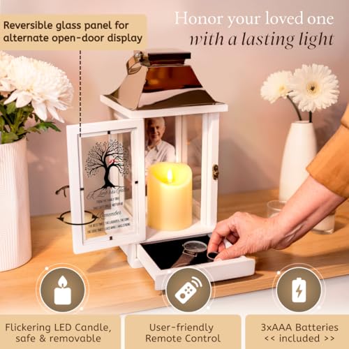 Memorial Lantern with Photo Frame & Keepsake Drawer | Sympathy Gifts for Loss of Loved One, Mom, Dad, Husband, Father | Bereavement Memorial Gifts | LED Candle with Timer | Grief Gifts by STILLWIND - color: Family Tree / Copper
