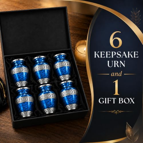 Small Urns for Human Ashes - Elegant Keepsake Cremation Urns – Blue - size: Blue Small Set of 6