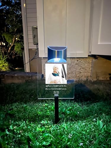 Beautiful Life Loved One In Our Heart Personalized Memorial Garden Stake Marker Photo LED Sympathy Gift In Loving Memory Remembrance Condolence Picture Light Up Plaque Sign Tombstone Grave Cemetery