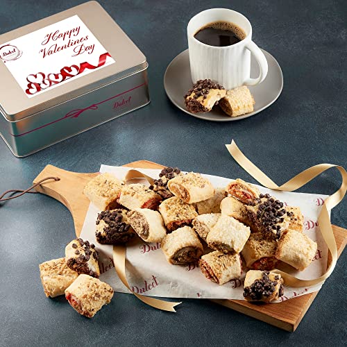 Dulcet Gift Baskets,Valentines Fresh Baked Bakery Rugelach fillings of Chocolate chip, Raspberry, Cinnamon and Apricot Gift Tin Assortment, Best Holiday Tin for Men and Women on Valentines Day. - style: Valentine's Day