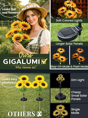 GIGALUMI Solar Sunflower Decor, 2 Pack LED Sunflower Gifts for Women - size: Set of 2
