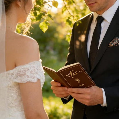 Wedding Vow Books His and Hers with Guest Book & Table Sign Set - color: Beige & Brown