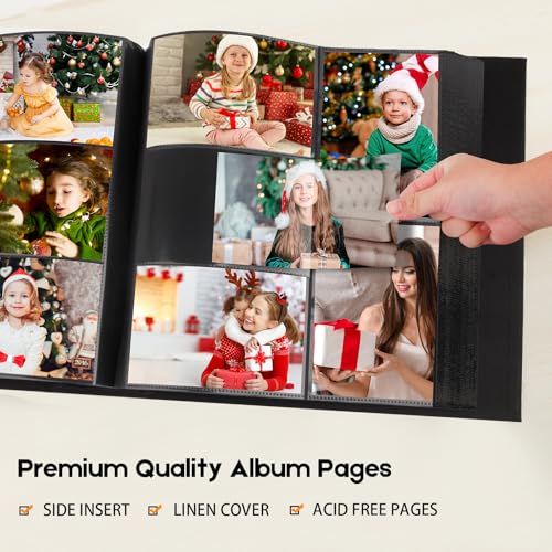 Aevdor Large Capacity 4x6 Photo Album, 1000 Photos, Linen Cover, Black | Black Inner Pages, 3 Horizontal and 2 Vertical Pockets per Side, Front Photo Window, Family, Wedding & Travel Memories - color: Black