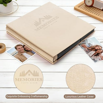 DazSpirit 4x6 Photo Album, 600 Pockets, Leather Cover, Slip-In Pages | Embossed Leather Cover, Extra-Large Memory Book for Wedding, Baby, Anniversary and Family Photos, Beige - color: Beige