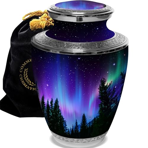 Northern Lights Cremation Urns for Human Ashes Adult Female Urns for Ashes | Extra Large Aurora Borealis Cremation Urn for Ashes Adult Female & Male, Metal, Threaded Lid, Felt Bottom - color: Northern Lights, size: Extra Large