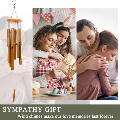 Bamboo Wind Chime for Outside, Wooden Wind Chimes Garden Memorial Gifts - size: 38" Plain
