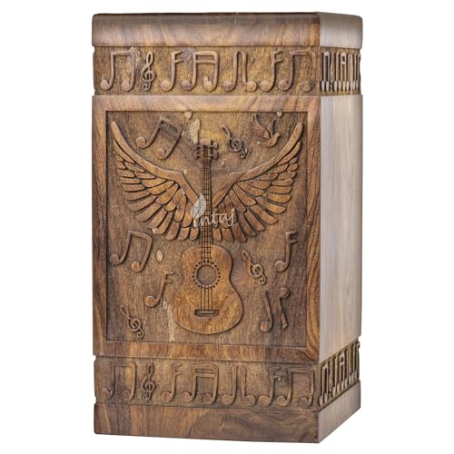 Guitar Wings Keepsake Urns for Human Ashes, Set of 4, Rosewood | Hand-carved solid sheesham rosewood, screw-locked sliding base, four urns of 20 cu in each to share among family - color: Rosewood, size: Keepsake Set of 4 (20 lbs each)