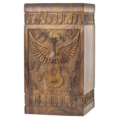 Guitar Wings Keepsake Urns for Human Ashes, Set of 4, Rosewood | Hand-carved solid sheesham rosewood, screw-locked sliding base, four urns of 20 cu in each to share among family - color: Rosewood, size: Keepsake Set of 4 (20 lbs each)