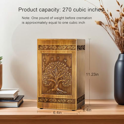 Wood Urn for Ashes for Women Tree of Life Carving Cremation Urns for Human Ashes Adult Male Female - Large 270 Cubic Inch, Funeral Memorial Decorative Urn Box with Satin Bag