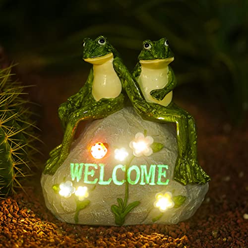 Nacome Solar Garden Outdoor Statues Frog with Succulent - color: Green Frog