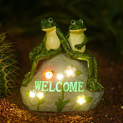 Nacome Solar Garden Outdoor Statues Frog with Succulent - color: Green Frog