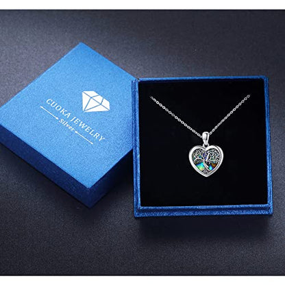 Tree of Life Locket Necklace That Hold Pictures Sterling Silver with Abalone Shell Family Tree Pendant Necklace Memorial Photo Heart Necklace Jewelry Xmas Gifts for Women - style: tree of life 1