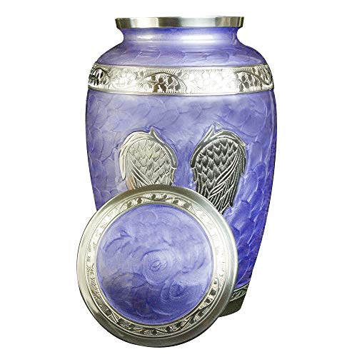 Custom Engraved Angel Wings Funeral Cremation Urn with Velvet Bag (Lilac, Extra Large) - color: Lilac, size: Extra Large