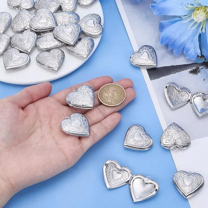 PLIGREAT 24 Pcs Silver Heart Photo Frame Charms, Stainless Steel Pendant Holds Pictures Heart Open Locket Memorial Pendant Photo Charms for DIY Necklace Bracelet Jewelry Making, 2 Styles