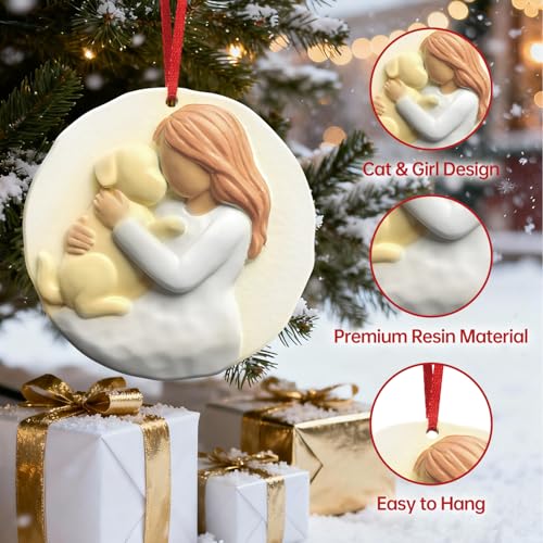 3D Dog Christmas Ornaments 2026 for Christmas Tree Decorations - Puppy Christmas Ornament Dog Mom Gifts for Women, Family, Friends - Girl Loves Dogs Resin Decoration, Meaningful Pet Keepsake Gift - style: Dog & Girl