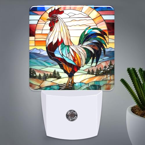 Rooster Stained Glass Night Lights Plug into Wall for Room, Rooster Night Light LED for Bedroom - color: Rooster