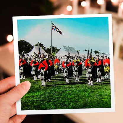 3dRose Vintage Scottish Pipers British Army Bagpipes Scotland 1910 1 Greeting Card with envelope - size: 5.5”