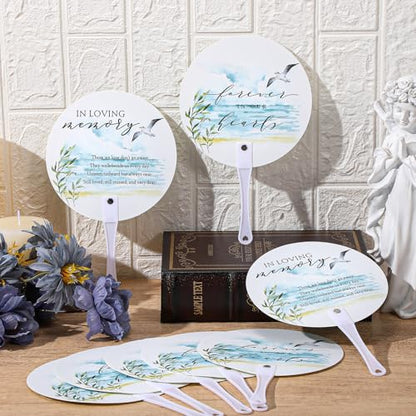 Teling 50 Pcs Funeral Favors Fans Memorial Plastic Celebration of Life Handheld Fans with Plastic Handle Hand for Funeral Guests Services Condolence Sympathy Gift Supplies(Sea Mew) - style: Sea Mew