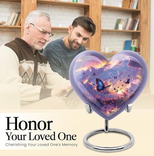 Twilight Butterflies Heart Urn for Human Ashes - color: Butterfly, size: 10 Inch + 3 Inch - Pack of 5