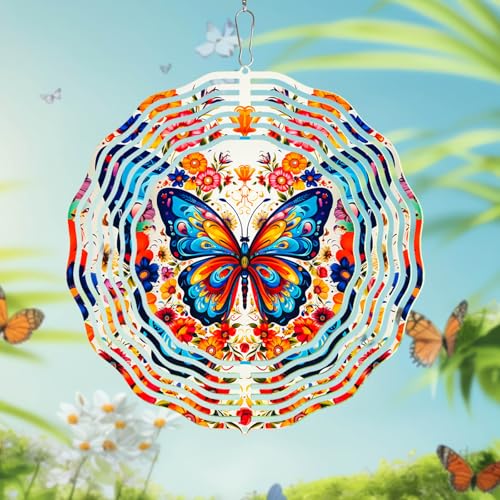 Butterfly Wind Spinner Outdoor Garden Decor, 10 inch 3D Stainless Steel Hanging Wind Spinner, Kinetic Art Garden Yard Decoration, Gift for Woman - color: Butterfly