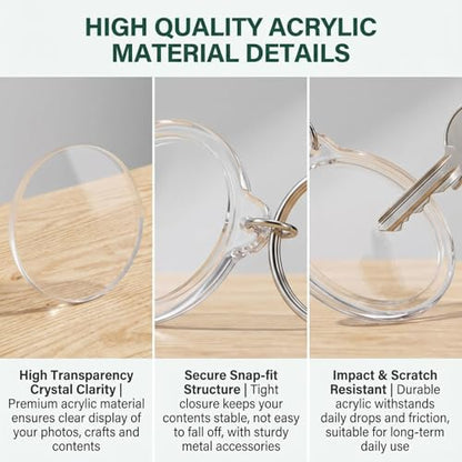 25 Pack Clear Blank Acrylic Photo Insert Picture Frame Keyring Key Chains Keychains Insert Personalised Custom Keychains with Split Ring for Family & Friends Gifts DIY Craft