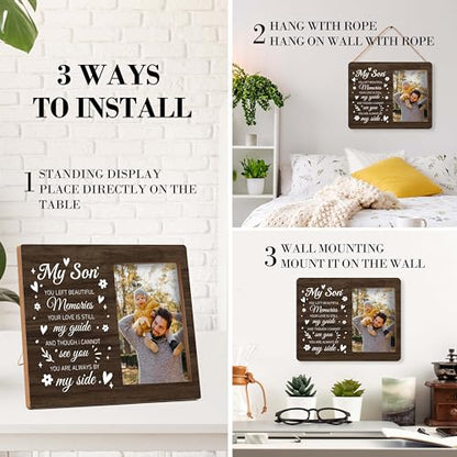 Memorial Pictures Frame, My Son You Left Beautiful Memories Photo Frame, Sympathy Gifts For Loss Of Son, Farmhouse Home Living Room Bedroom Decoration -b30 - style: My Son