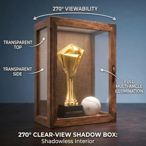 Shadow Box Display Case 11x14 Deep with Glass on 4 Sides, 6.2in Depth Wall Mounted Memory Box for Keepsakes, Wooden Display Case for Graduation Cap, Jersey, Wedding, Medals – Rustic Shadowbox Frame - color: 03