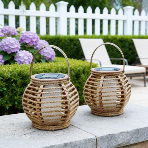 2 Pack Solar Lanterns Outdoor Waterproof, Pumpkin-Shaped Solar Lantern Hand-Woven Bohemian Style Outdoor Lantern Hanging & Tabletop Decor for Garden/Patio Birthday Gifts for Women Mom Grandma - size: 2 Pack Small Pumpkin Style