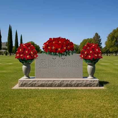 Sympathy Silks Artificial Cemetery Flowers - Gravesite Memorial Arrangment - Red Poinsettia (1) Saddle (2) Bouquets - color: Red, size: (1) Saddle (2) Bouquets