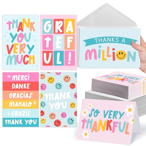 24 Bulk Thank You Cards with Envelopes Blank Cute Thank You Cards | Kraft Colorful 6 x 4 Appreciation Card Birthdays, Baby Shower, Teacher, Small Business, Party Guests, Coworkers & Holidays - style: Retro Colorful 24 pcs