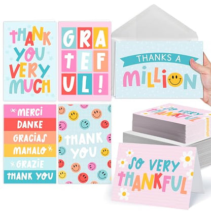 24 Bulk Thank You Cards with Envelopes Blank Cute Thank You Cards | Kraft Colorful 6 x 4 Appreciation Card Birthdays, Baby Shower, Teacher, Small Business, Party Guests, Coworkers & Holidays - style: Retro Colorful 24 pcs