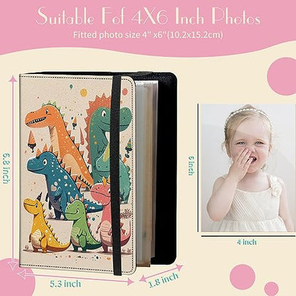 Photo Album 4x6 Photos - 60 Photos Capacity PU Leather Cover Photo Album with Strong Elastic Band, Portable Picture Album for Family Wedding Wedding Anniversary, Dinosaurs - color: Dinosaurs
