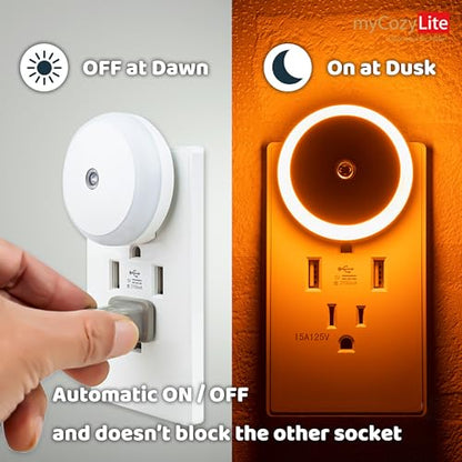 Amber Night Light Plug in, Dusk to Dawn Sensor, Blue Light Blocking, Automatic Nightlight, Energy Efficient, 2 Pack LED Night Lights Plug into Wall, for Bathroom, Bedroom, Kitchen, Hallway, Stairway - color: Amber