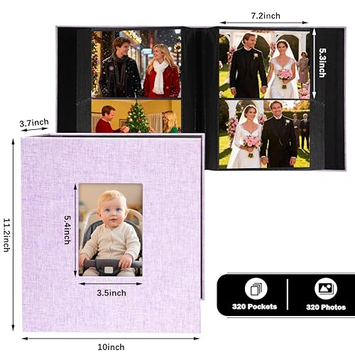 Aevdor 5x7 Photo Album, Holds 320 Photos, Linen Cover, Purple | Fits 5x7 Photos, Postcards & Artwork, Family & Wedding Albums, Baby & Travel Memories - color: Purple