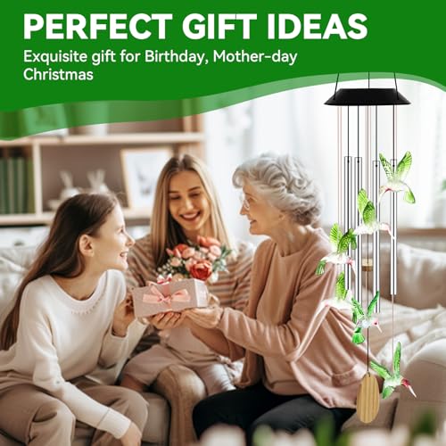 Solar Wind Chimes for Outside Color Changing Light, Green Hummingbird - color: Green Hummingbird
