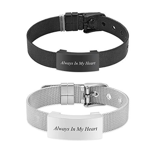 zeqingjw Adjustable Cremation Jewelry Urn Bracelet for Ashes Personalized Message Urn Bangle for Women Men Memorial Keepsake-Forever in My Heart - color: 2PCS-Silver+Black