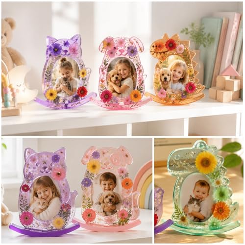Animal Seesaw Photo Frame Resin Molds Set, 3Pcs Resin Picture Frame Molds, Cartoon Cat, Dog & Dinosaur Shapes Epoxy Casting Mold with Stand Mold for DIY Desktop Picture Frame, Keepsake Craft Kit - color: 3pcs Animal Photo Frame Molds
