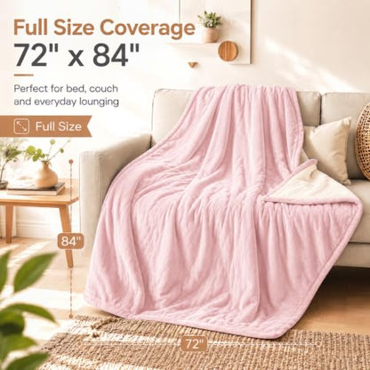 Electric Heated Blanket,Flannel and Sherpa,Full 72x84in,Light Pink,Gift - color: C-light Pink, size: 72x84inches-Full