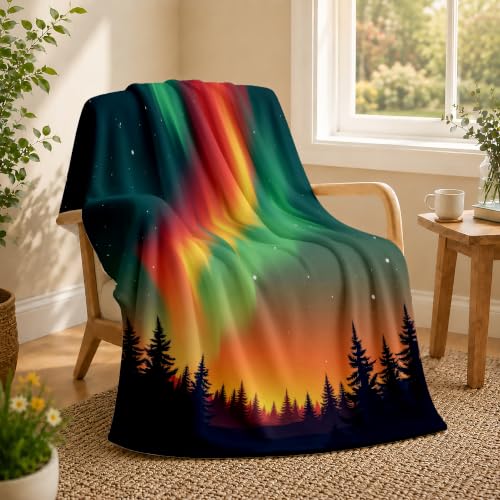 Forest Aurora Fleece Throw Blanket, Flannel Blankets for Couch 50"×60" - color: Forest Aurora
