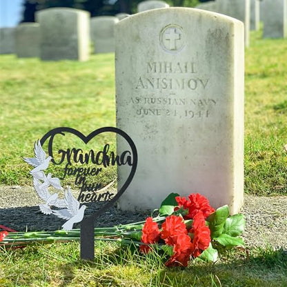 BUoonyer Stake Graves Cemetery Decorations - Grandma Metal Memorial Grave Markers, Grandmother Heart Graveyard Sympathy Plaque, Dove Remembrance Graveside Burial Decor Sign for Outside Yard Garden - style: Grandma