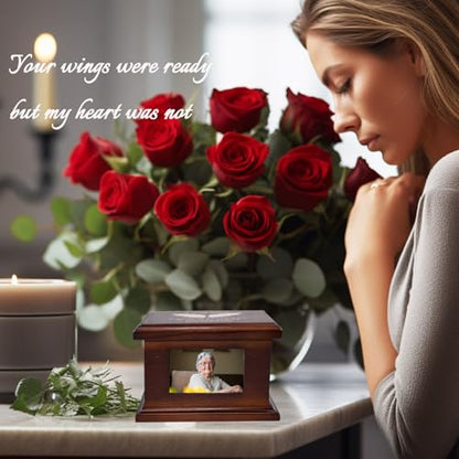 5.5 Inch Small Wooden Memorial Urn with Photo Frame, Keepsake Urn Box for Human/Pet Ashes - Wing - size: 5.5 Inches - Wing
