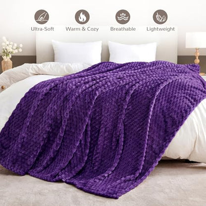 330GSM 3D Jacquard Throw Blanket for Couch, Purple, 50"x60" - color: Purple, size: Throw(50"x60")