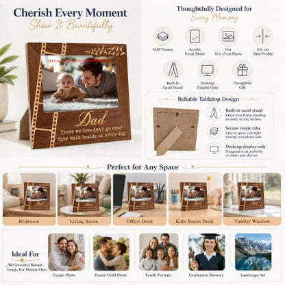 Dad Remembrance Gift, 4x6 Wooden Picture Frame, In Loving Memory Photo Frame, Memorial Gifts for Loss of Dad, They Walk Beside us Every Day Sympathy Picture Photo Frames, 6.9 x 7.3 in - color: Father 03