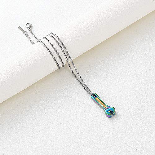 shajwo Wrench Urn Necklace for Ashes for Women Men Human Ashes Stainless Steel Hammer Cremation Jewelry for Ashes Pendant - color: Rainbow